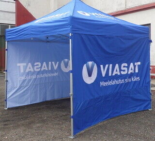 Kaksipuolinen digipainettu 3x3 m Pop-up teltta Viasat